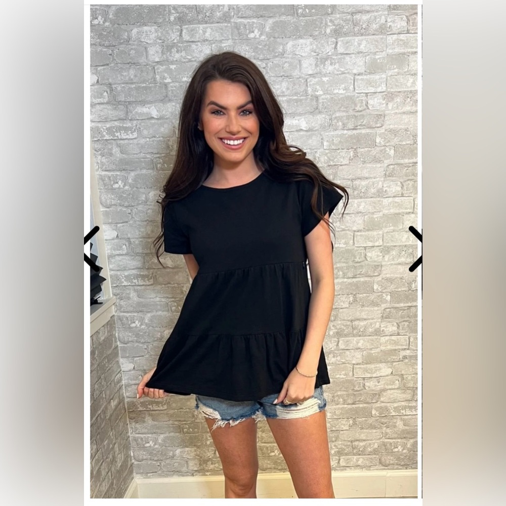 COTTON NURSING TOP - RUFFLE BLACK - M